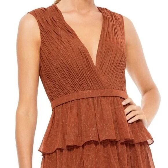 Ienna By Mac Duggal Tiered Column Maxi Gown in Nutmeg Sleeveless Sz. 2 NWT 49287 - Picture 2 of 6